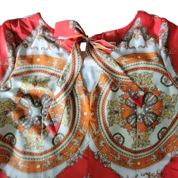 Danny & Nicole Orange Cream Baroque Print Shift Dress 22W Short Sleeve Bow Back - Picture 3 of 15